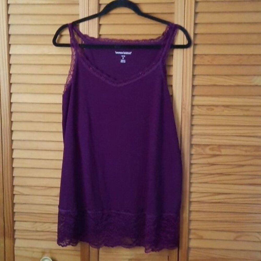 Women Within Deep Claret VNeckline Lace Trim Cotton Blend Camisole Size M 14/16